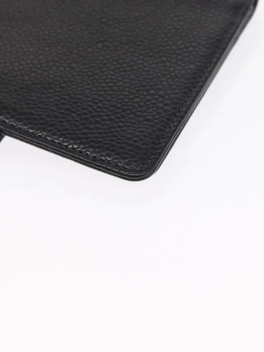 CHANEL Day Planner Cover Grained Calf Skin Black Gold CC Auth 162550